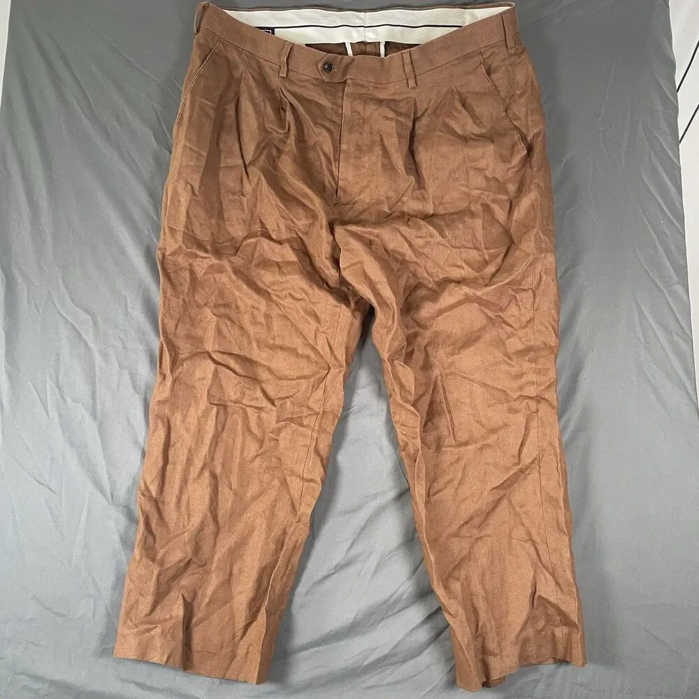 Paul Frederick 100% Linen Pants Size 40 Brown Preppy Dress Business
